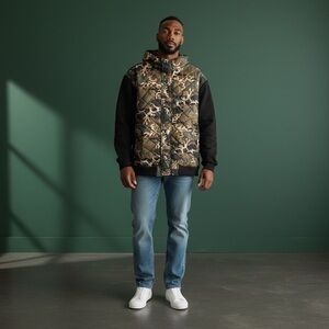 Men's Camouflage and Black Hooded Jacket